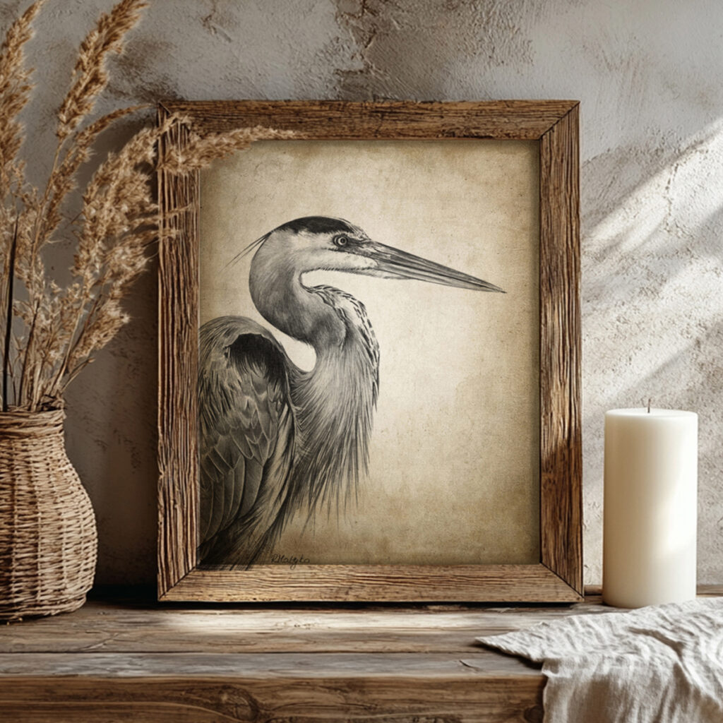 Heron Drawing Print
